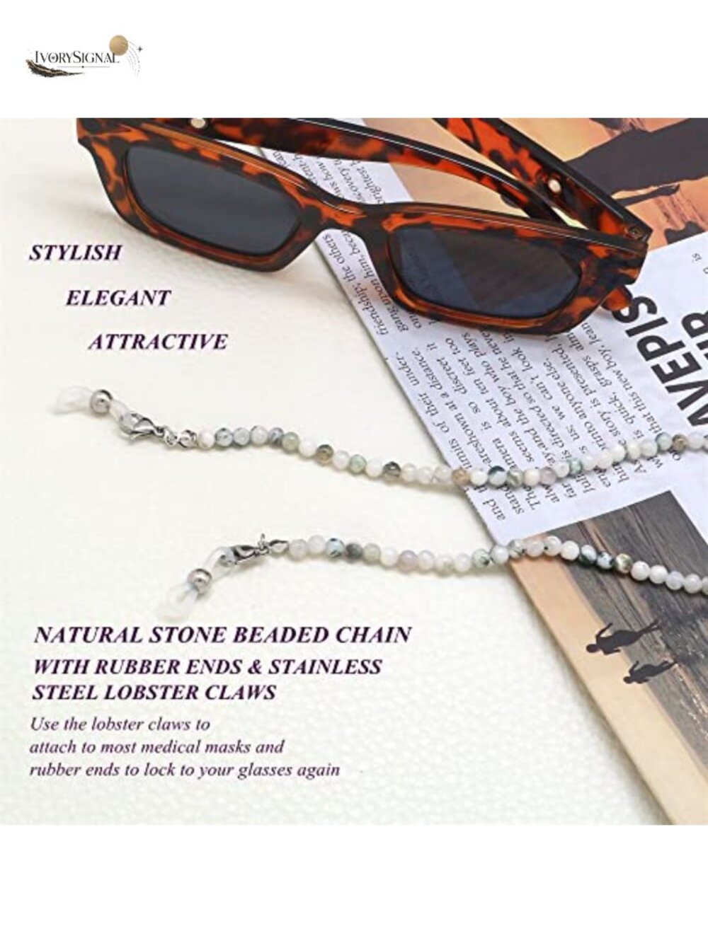 Beaded Eyeglass Chain Lanyard for Women - Natural Stone - Picture 4 of 6